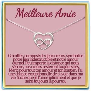 Temulnee Meilleure Amie Collier Cadeau Amitié Femme Cadeaux pour Mon Amie Anniversaire Cadeaux Infini Eternel Coeur Colliers Noel Argent Original Idee Femme Bijoux Fetes Des Meres