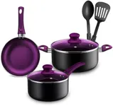 Chef's Star Pots And Pans Set Nonstick, Kitchen Cookware Sets, Aluminum Cooking Essentials 7 Pieces Purple