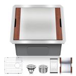 Tysun 15 Inch Bar Sink Drop in Workstation- 15x16 Small Kitchen Sink Undermount Bar Sink 18 Gauge Stainless Steel Bar Prep Sink Outdoor Rv Single Bowl Kitchen Bar Sink with Cutting Board