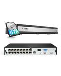 ZOSI 4K 16CH PoE NVR, 16 Channel H.265+ Network Video Surveillance NVR Recorder with 4TB Hard Drive, PoE Security Camera System, 24/7 Recording, Only Work with ZOSI 4K/5MP/4MP/3MP/2MP HD PoE Cameras