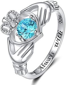 Hug Heart Claddagh Rings for Women Teen Girls - 925 Sterling Silver Irish Claddagh Love Friendship Promise Ring Band Always with You Gift Jewelry, Blue, Cubic Zirconia