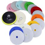 Diamond Polishing Pads 5 Inch with 5/8’’-11 Hook & Loop Backing Pads, 10pcs Wet/Dry Concrete Polish Tools Kit for Drill, Grinder, Polisher, 50-3000 Grit Polishing Set for Marble Granite Quartz Stone