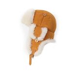 Mumcu's Leather Aviator Suede Elegant Trapper Bomber Fur Winter Hat (X-Large, Tan)