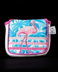 Pins & Aces LE Tropical Lawn Flamingo Head Cover - Premium, Hand-Made Leather Woods Headcover - Funny, Tour Quality Golf Club Cover - Style and Customize Your Golf Bag (Mallet)
