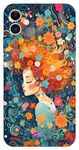 Gift Minister Hard Designer Mobile Case for Apple iPhone 11 Back Cover Teal - Cartoonish Girl Textured Vintage Curls Hairstyles Doodle Art Flowers Bright Minimalistic Perfect Combination 1Pcs 1701I