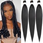 Pre-Stretched Braiding Hair Extensions 20 Inch 3 Packs Black Synthetic Braiding Hair, Crochet Braids Hair for Women, Hot Water Setting Professional Soft Yaki Straight Texture(20 Inch,1B#)