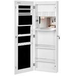 SONGMICS Jewellery Cabinet, Frameless Extra Wide Mirrored Storage Stand, Jewellery organiser with Hooks and Built-in Mirror, Makeup, Lockable, JBC63WV1, White