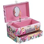 SONGMICS Music Jewelry Box, Ballerina Music Box, Ballet Girl in the Forest, 7.5 x 4.3 x 4.3 Inches, Pink UJMC012P01