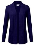 JJ Perfection Women's Open Front Knit Long Sleeve Pockets Sweater Cardigan - Blue -