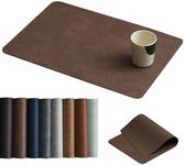 Univo Colors Washed Cowhide Pattern PU Leather Big Placemats Set of 8 Heat Resistant Kitchen Table Mats, Waterproof Wipeable for Party Decoration(Big Size-Dark Brown Retro Cowhide Pattern)