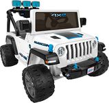 Power Wheels Jeep Wrangler 4xe Ride-On Toy with Sounds and Working Light Bar, Multi-Terrain Traction, Seats 2, Ages 3+ Years