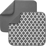 S&T INC. Dish Drying Mat for Kitchen, Absorbent, Reversible Microfiber Dish Mat Value Pack, 16 Inch x 18 Inch, Grey and Grey Trellis, 2 Pack