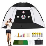 Golf Net, 10 x 7ft Backyard Golf Practice net, Golf Hitting,Driving Net with mat for Indoor/Outdoor. (Triangle Target)