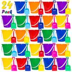 Holady 5'' Inch Sand Beach Buckets Pail with Beach Shovels,Sand Bucket Water Bucket for Beach Fun Great Summer Party Accessory(24 Bucket+24 Shovels)