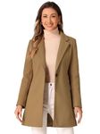 Allegra K Women's Classic Notched Lapel Long Sleeve Buttoned Long Coat Camel Medium