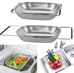 D L D Premium Quality Over The Sink Stainless Steel Oval Colander with Fine Mesh 6 Quart Strainer Basket & Expandable Rubber Grip Handles - Strain, Drain, Rinse Fruits, Vegetables (The New)