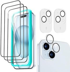 ESR 3+2 Pack for iPhone 15 Screen Protector, 3 Tempered-Glass Screen Protector and 2 Set Camera Lens Protector, 2.5D Curved Edges, Full-Coverage Military-Grade Protection, Scratch Resistant