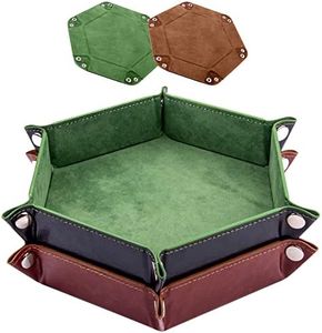 SIQUK 2 Pieces Dice Tray PU Leather Dice Trays Portable Folding Hexagon Dice Roller Tray for Dice Games Like RPG, DND and Other Table Games (Green, Camel)