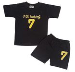 'Mom+Dad' - 'Smile' - 'D7' Text Printed Cotton Baby Black Clothing Sets/Tshirt-Shorts 3 different designs (Boys/Girls Born Baby to 6 Years) (9-12M)