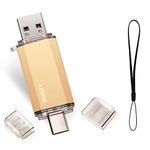 128 GB USB-C Flash Drive, 2 in 1 Type C Memory Stick 128gb USB Key Portable OTG Pen Drive 128gb compatible with Tablets, Macbook, Android Smartphones Etc (Gold)