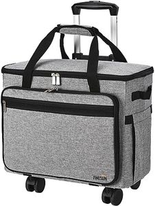 FINESUN Sewing Machine Case with Wheels, 3 in 1 Foldable Deluxe Rolling Sewing Machine Carrying Bag for Brother, Singer, Bernina and Most Machines (Black&white Stripes, 3in1) (pink-grey, 3in1) (black-grey, with wheels)