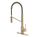 KRAUS Oletto Commercial Style Pull-Down Single Handle Kitchen Faucet with QuickDock Top Mount Installation Assembly in Spot Free Antique Champagne Bronze, KPF-2631SFACB