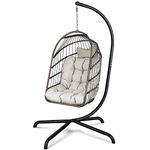 Chihee Egg Chair with Ultra Strong Stand and Cushion Foldable Wicker Rattan Hanging Chair Swing Chair Indoor Outdoor Patio Lounging Chair Hammock Chair 330 lbs Capacity Balcony Porch Bedroom Garden