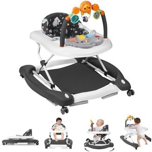 RefoereBabe Baby Walker, 5 in 1 Baby Walkers for Boys Girls 6-12 Months, Foldable Walkers for Babies with Bouncer & Feeding Tray, Music, Adjustable Heights, Activity Walker for Infant