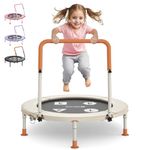 BCAN 36'' Toddler Trampoline, Foldable Mini Trampoline for Kids Ages 1-6, Adjustable Handle, Safety Pad & Foldable Legs, Baby Trampoline Indoor/Garden, Gift for Boy and Girl, Beige