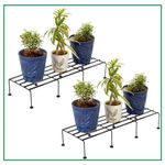 CINAGRO Anti Rust Rectangular Metal Plant Stand (Pack of 2) - 24 inches, Gardening Stand for Balcony, Indoor & Outdoor Use, Strong Durable Flower Pot Stand, Gamla Stand (Plants Not Included, Black)