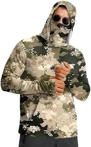 Hooded Sun Shirts for Men - Fishing Hoodies for Men with Hood & Face Mask & Thumb Hole Camouflage Print Long Sleeve UV Protection Shirt Men Breathable Rash Guard Shirt - Hiking,Fishing,Camping,Travel