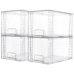 Vtopmart 4 Pack Large Stackable Storage Drawers,Clear Acrylic Drawer Organizers with Handles, Easily Assemble for Bathroom,Kitchen Undersink,Cabinet,Closet,Makeup,Pantry organization and Storage