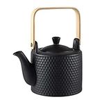 Toichi- Large Black Porcelain Teapot - 30 oz (900 ml) - Japanese Teapot with Stainless Steel Infuser - Bamboo Teapot Handle - Ceramic Brewer Pot (Tea Pot-Black)