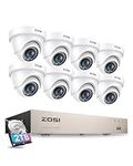 ZOSI 8CH 1080P Security Camera System with AI Human Vehicle Detection, H.265+ 8 Channel 5MP Lite HD-TVI DVR Recorder with 2TB HDD and 8pcs 1920TVL CCTV Dome Cameras Indoor Outdoor, 80ft Night Vision