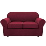 H.VERSAILTEX 3 Piece Stretch Sofa Covers for 2 Cushion Loveseat Couch Covers for Living Room Furniture Cover (Base Cover Plus 2 Seat Cushion Covers) Thicker Jacquard Fabric(Medium Sofa, Burgundy)