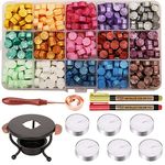 WEWINK PLUS Wax Seal Kit, 15 Colors and 310 Pcs Wax Sealing Beads with Wax Seal Warmer, Melting Spoon, Candles and Metallic Pens for Envelope Letters, Wax Seal Stamp for Gift and Decoration