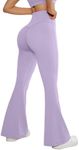 SUUKSESS Women Flare Leggings Scrunch Butt Lifting Bootcut High Waisted Tummy Control Bell Bottom Yoga Pants (Purple,L)