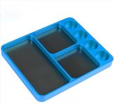 Magnet Tool Tray Aluminum Alloy Screw Tray with Tool Holder RC Parts Fixing for 1/10 RC Cars, Drones, Phone, Computer, Eyeglass, Electronic Multi-Compartment Anti-Loss Organizer Storage Box （Wathet）