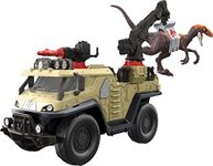 Jurassic World Dominion Capture & Crush Truck with Velociraptor, Vehicle Toy with Tranq Shooter, Crane & 2 Breakaways