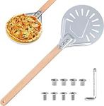 Mckfors 7 Inch Pizza Peel, Aluminum Turning Pizza Peel with 16 Inch Long Wooden Handle, Metal Round Perforated Pizza Paddle for Homemade Pizza Bread Oven Accessories