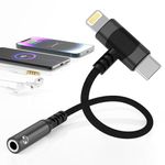 Lightning & USB-C to 3.5 mm Headphone Jack Adapter 2-in-1 Headphone Adapter for iPhone Type C to 3.5mm Female Headphone Jack Adapter for ipad/iPhone15/14/13/12/11/8/7/Samsung/Pixel-MFI Certified-Black