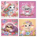 4Pcs 5D Cute Animals Diamond Art Kits for Kids, DIY Diamond Art Painting Mosaic Kits for Adults Beginner, Full Drill Small Diamond Gem Art and Craft for Kids Age 8-12 (15 * 15cm)