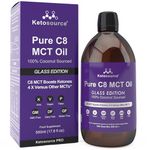 Pure C8 MCT Oil | Glass Bottle | Boosts Ketones 4X Versus Other MCTs | Highest 99%+ Lab Tested Purity | 100% Coconut Sourced | Supports Keto & Fasting | Vegan | Bulletproof Coffee | 500ml Ketosource®