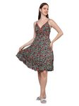 KE KanhaExports Women and Ladies, Girl,Boho Dress for Women, Silk Short Dress, Boho Dress, Pattern with Tie Belt, Beach wear Flower Red