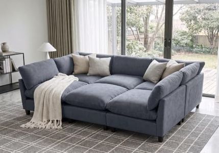 Iroomy Modular Sectional Sofa, Oversized Chenille Cloud Couch, Deep Comfy Seat, 6-Seater Sofas Couches for Living Room, Dusty Blue