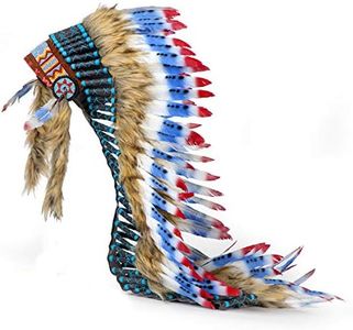 Pink Pineapple Tocado Hecho a Mano Inspirado en los Nativos Americanos: Equipo de Plumas Genuino de Adultos - Largo - Azul, Rojo, Blanco