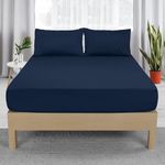 NY Threads Queen Fitted Sheet with 2 Pillow Cases (50x75cm) - Deep Pocket (35 cm (Navy, Queen)