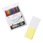 Tombow Fudenosuke Colors Set 10-Pack, WS-BH10C (Japanese Version) with Original Sticky Notes. Hard Tip Fudenosuke Fude Brush Pens in Assorted Colors for Calligraphy and Art Drawings