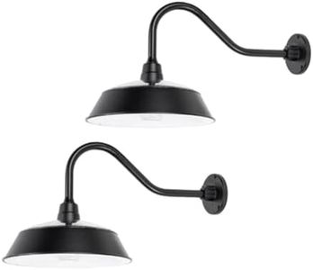 Gama Sonic Solar Barn Light for Outdoors with 14.5” Metal Dome Lamp, Bright 250-Lumen LED, Wall-Mount Gooseneck, Dusk-to-Dawn, 2700K, Aluminum, Integrated Solar Panels, Waterproof (Black) - 2-Pack