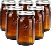 Bedoo Amber Glass Mason Jars 32 oz Wide Mouth with Airtight Lids and Bands 6 Pack, Amber Clear Glass Canning Mason Jars, Quart Mason Jars (Set of 6) (Wide Mouth)